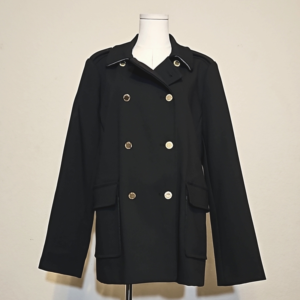 Liz Claiborne Navy Blue Double Breasted Military Style Coat Size XL